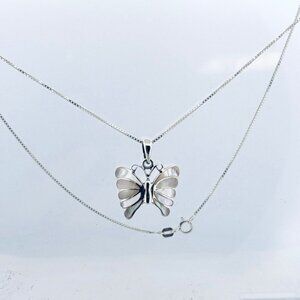 Sterling Silver 925 Butterfly Pendant Necklace, Mother of Pearl Inlay, 17"